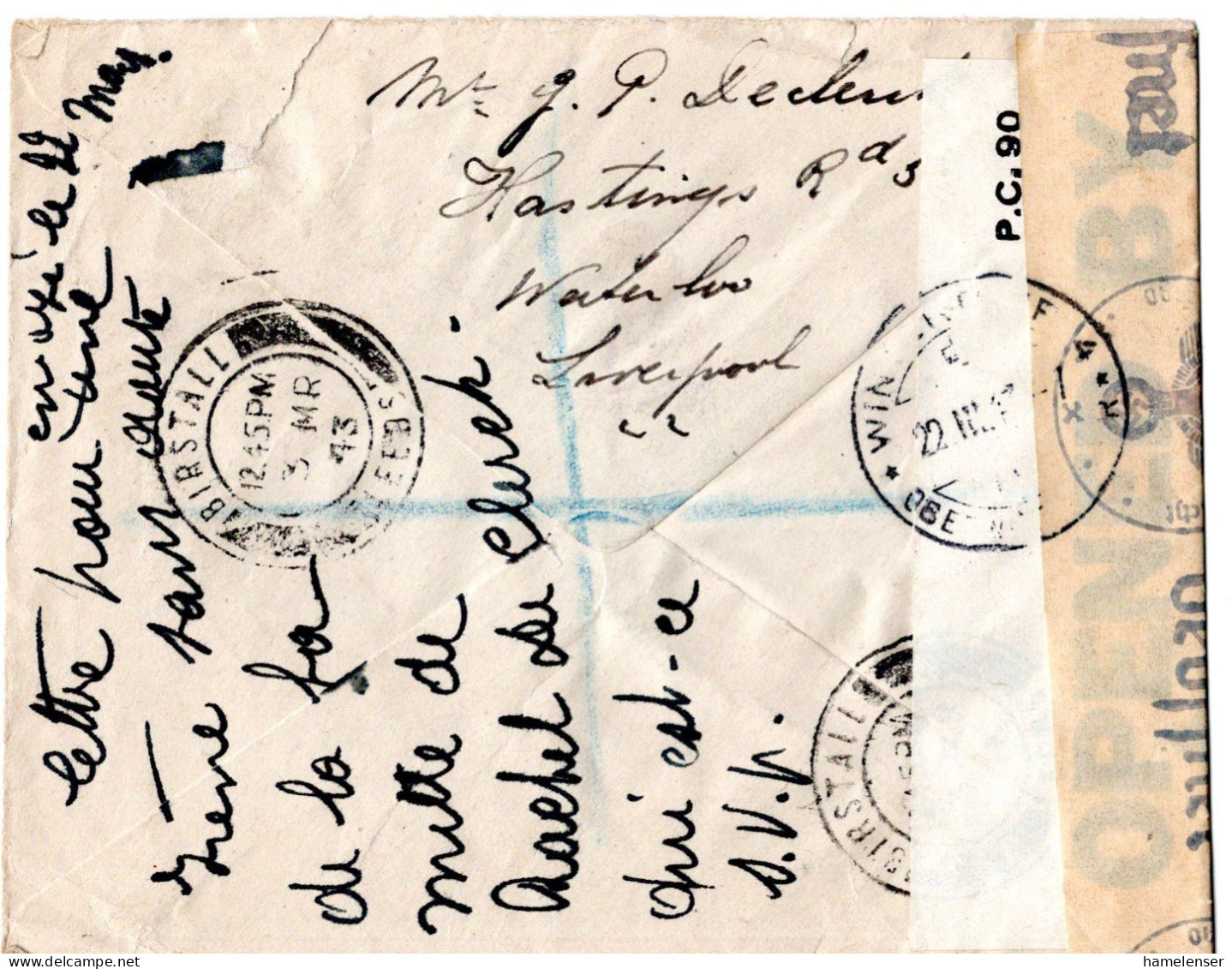 73282 - Grossbritannien - 1943 - 8d KGVI EF A R-LpBf M Dt & Brit Zensur BIRSTALL -> WINTERTHUR (Schweiz) - Storia Postale
