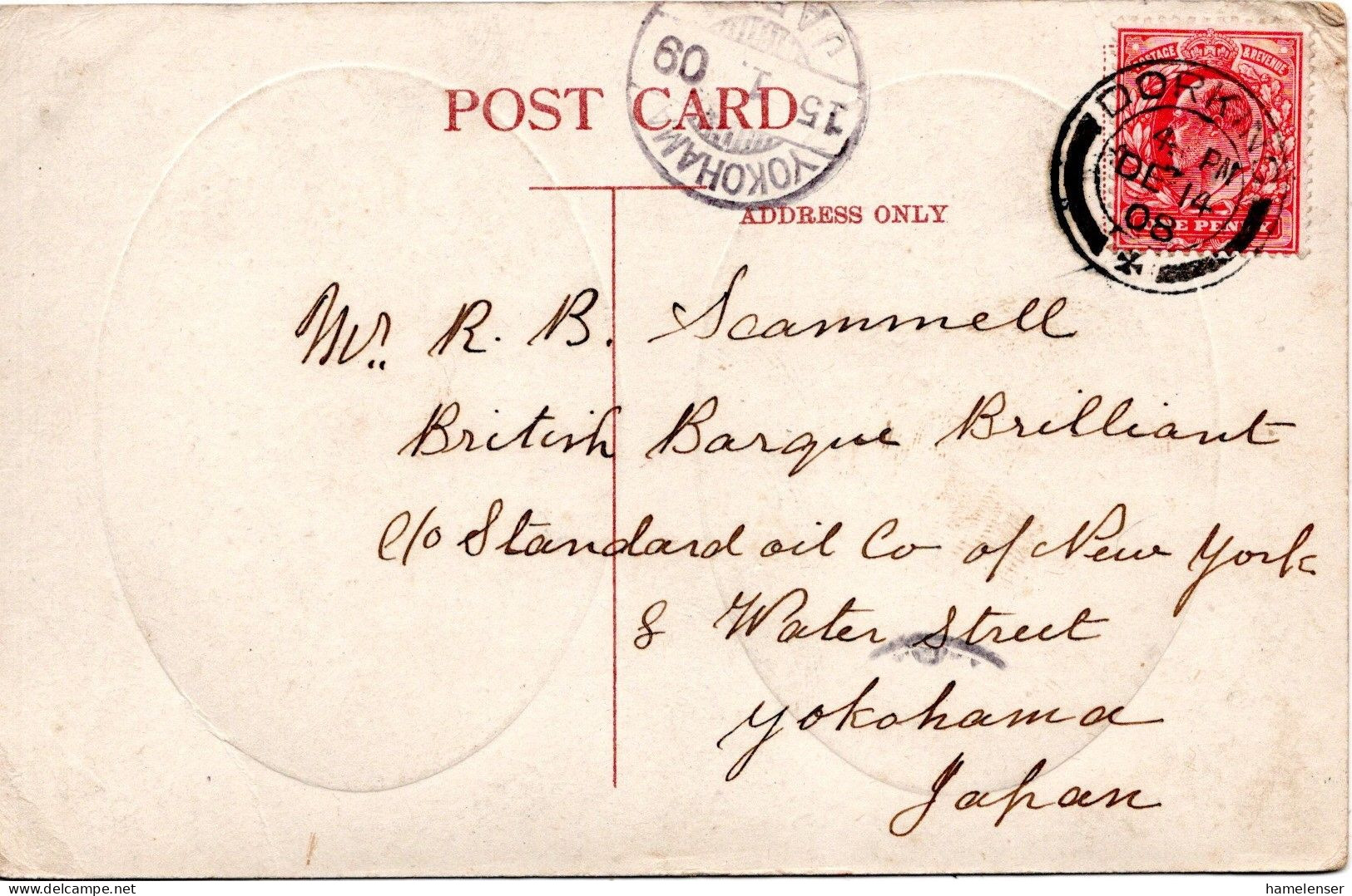 73293 - Grossbritannien - 1908 - 1d KEVII EF A AnsKte DORKING -> YOKOHAMA (Japan) - Briefe U. Dokumente