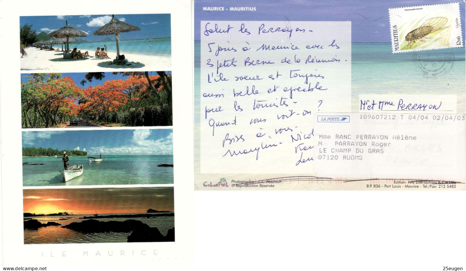 MAURITIUS 2002 POSTCARD SENT TO RUOMS - Maurice (1968-...)