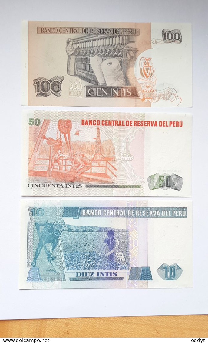 3 BILLETS Du PEROU - 100 Cien Intis/ 50 Cincuenta  / 10 Diez Intis  - NEUFS - Perù