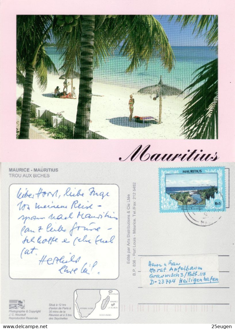 MAURITIUS 1992 POSTCARD SENT TO HEILIGENHAFEN - Maurice (1968-...)