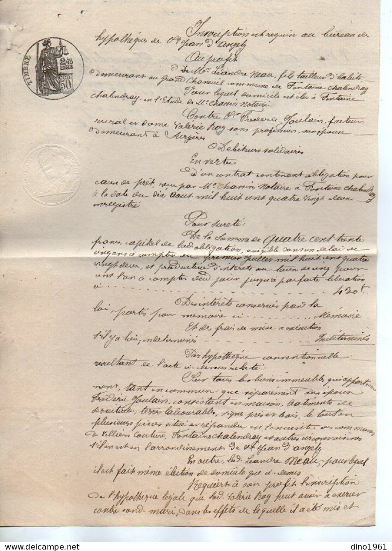 VP22.751 - SAINT JEAN D'ANGELY- 2 Actes De 1883/93 - NEAU à FONTAINE CHALANDRAY Contre JOULAIN,Ancien Facteur à SURGERE - Manuscripts
