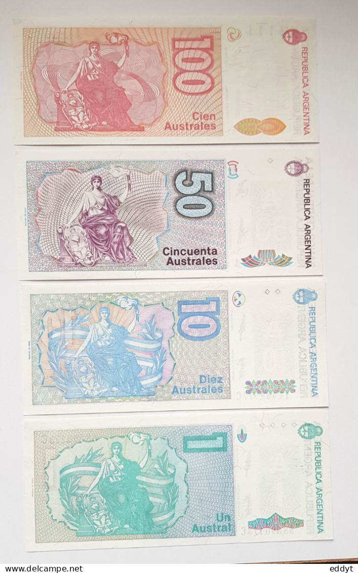 4 BILLETS ARGENTINE - 100 / 50 / 10 / 1 Austral  - NEUFS - Pérou