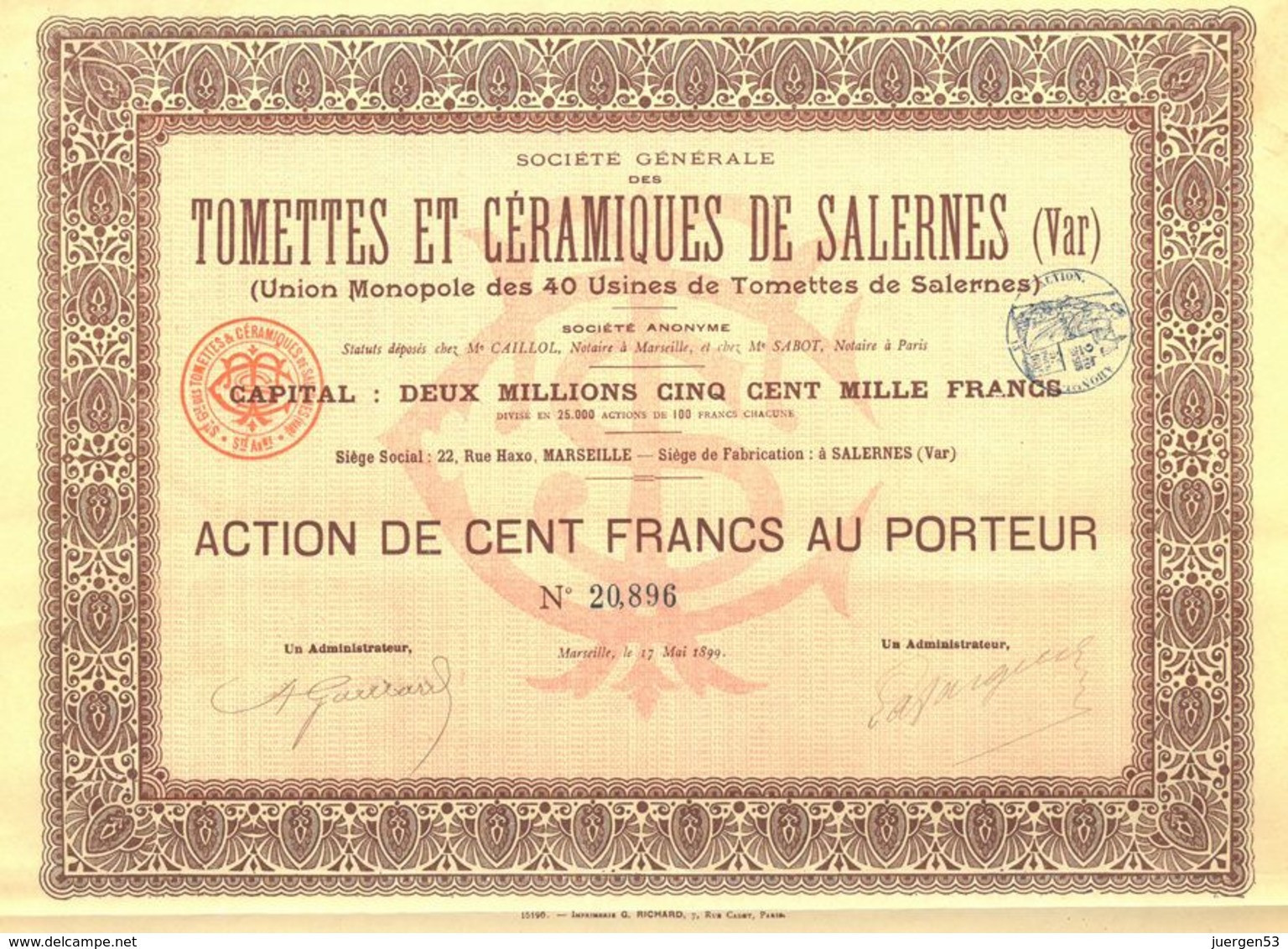 Société Générale Des Tomettes Et Céramiques De Salernes (Var) - S - V