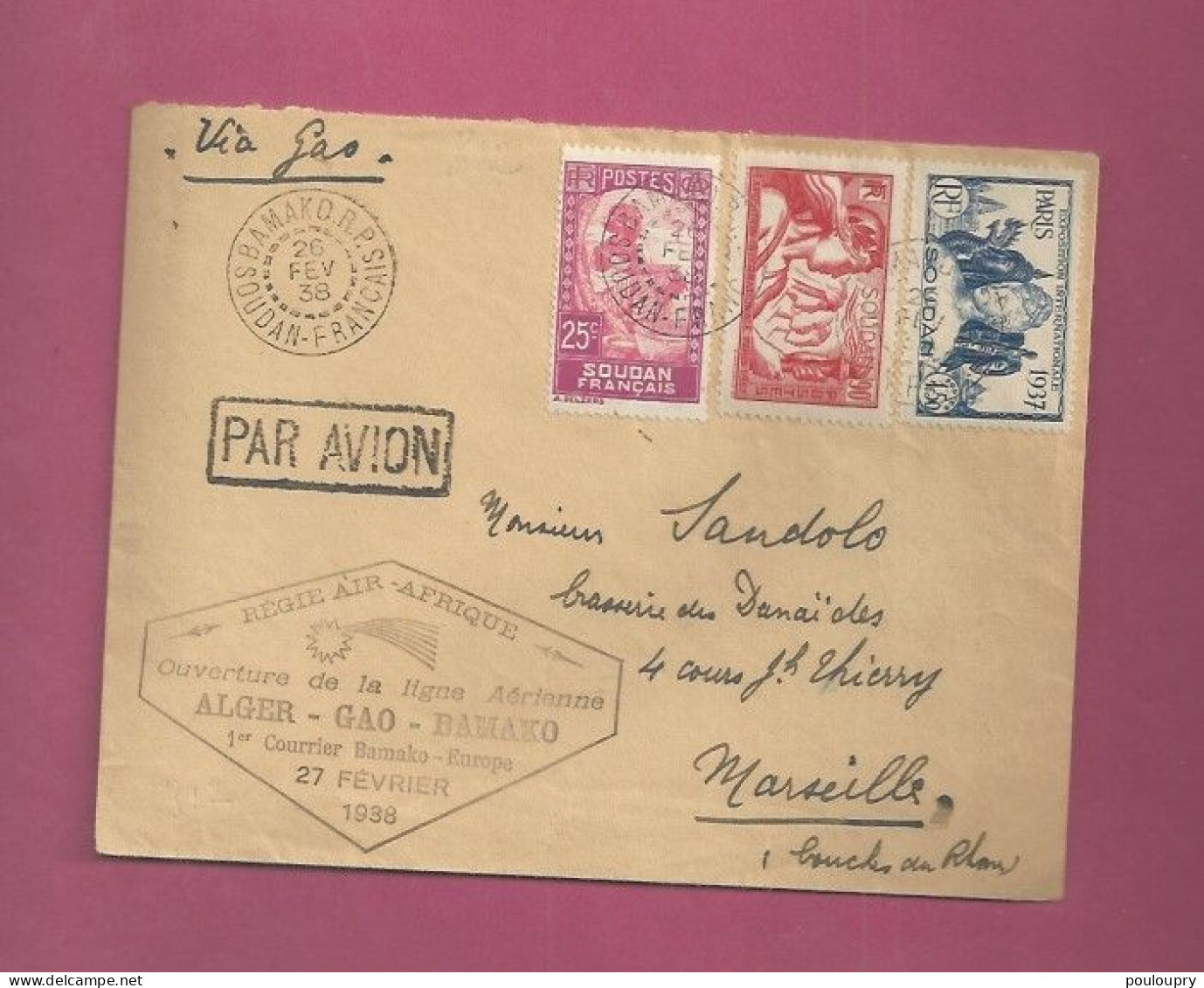 Lettre Par Avion De 1938 Pour La France - YT N° 67, 97 Et 98 - Exposition Internationale De Paris - Briefe U. Dokumente