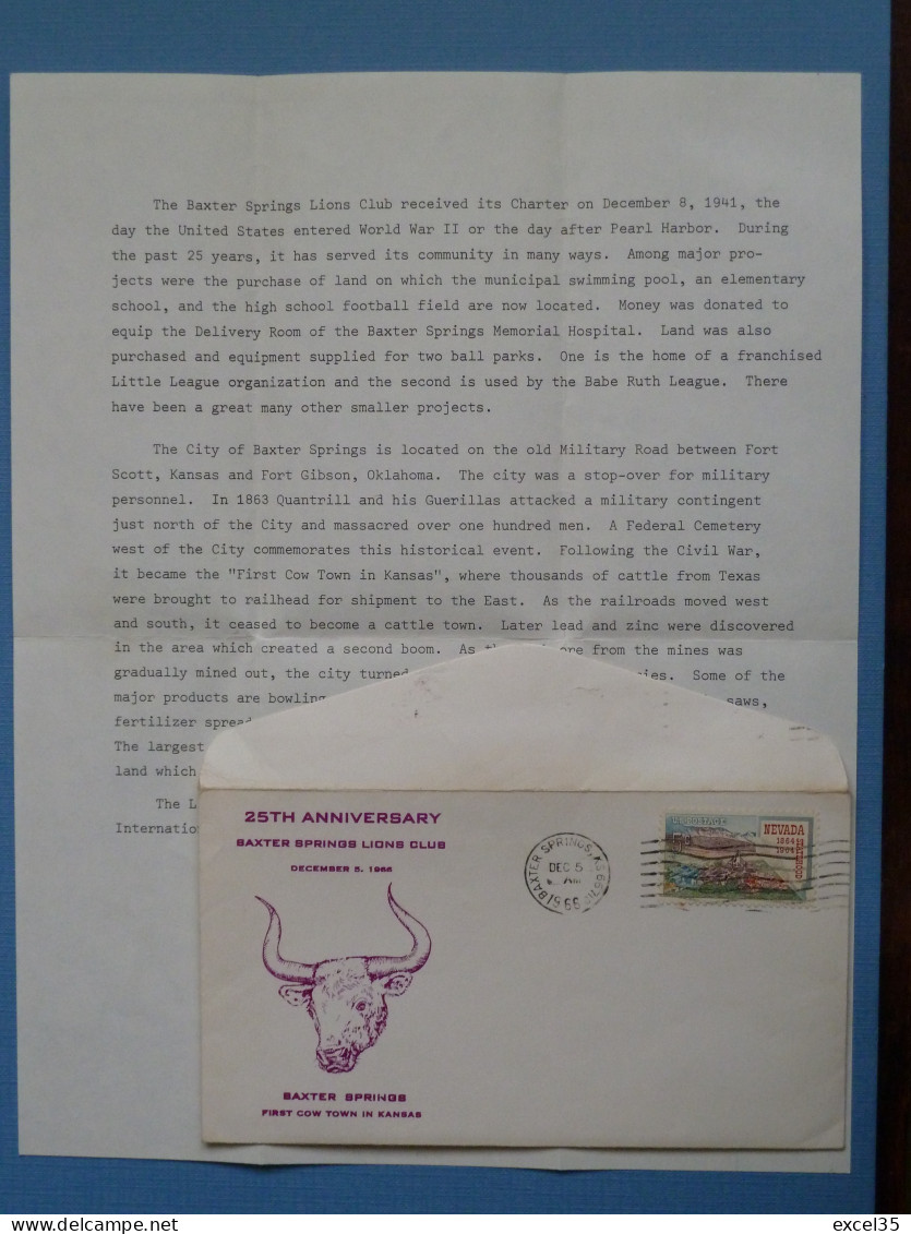 BAXTER SPRINGS LIONS CLUB HISTORY -  Very Intereting Voyaged Letter.  - Omslagen Van Evenementen