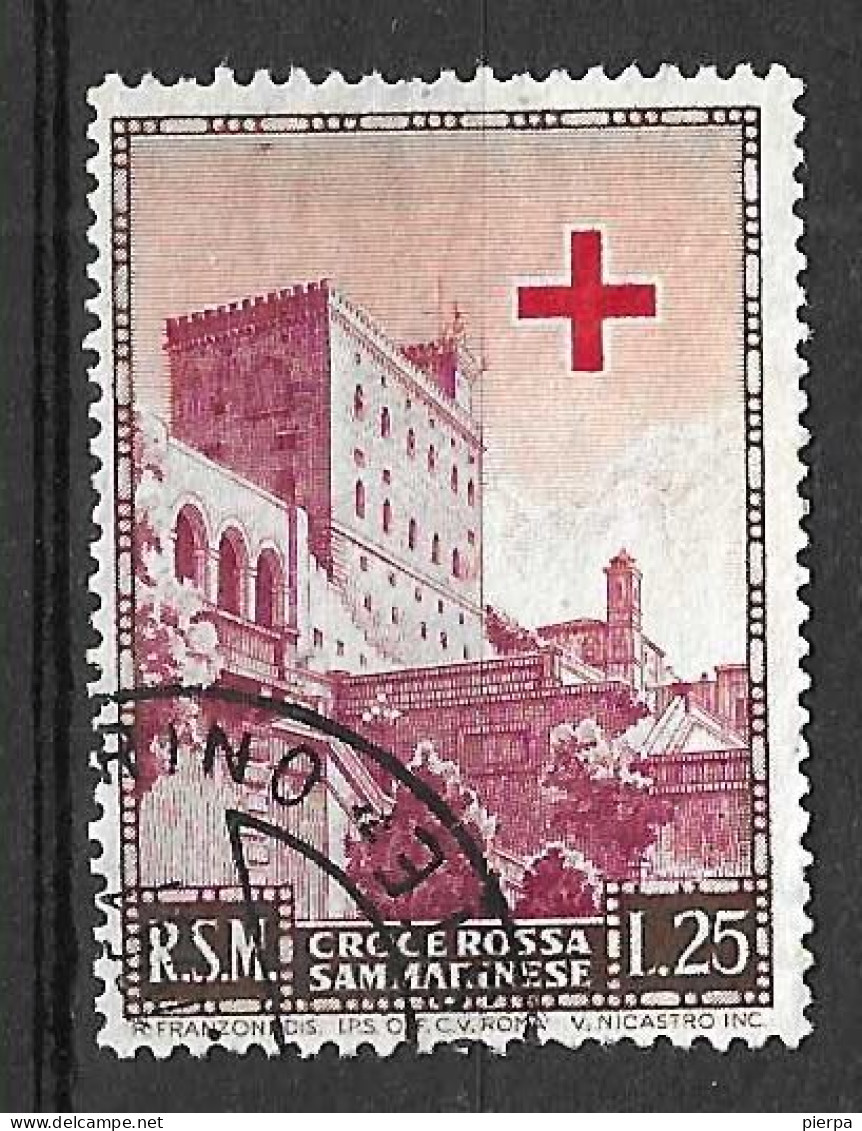 SAN MARINO - 1951 - CROCE ROSSA  - LIRE 25 -  USATO (YVERT 343 - MICHEL 457- SS 369) - Used Stamps