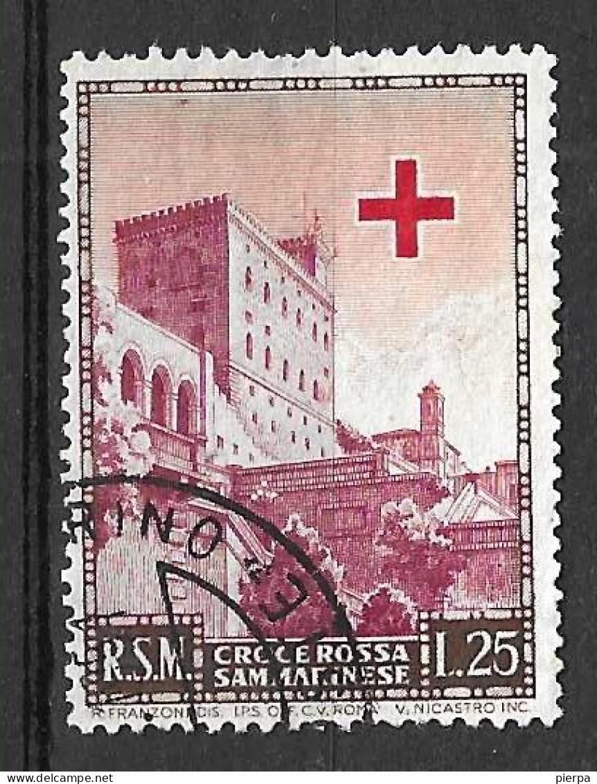 SAN MARINO - 1951 - CROCE ROSSA  - LIRE 25 -  USATO (YVERT 343 - MICHEL 457- SS 369) - Gebraucht