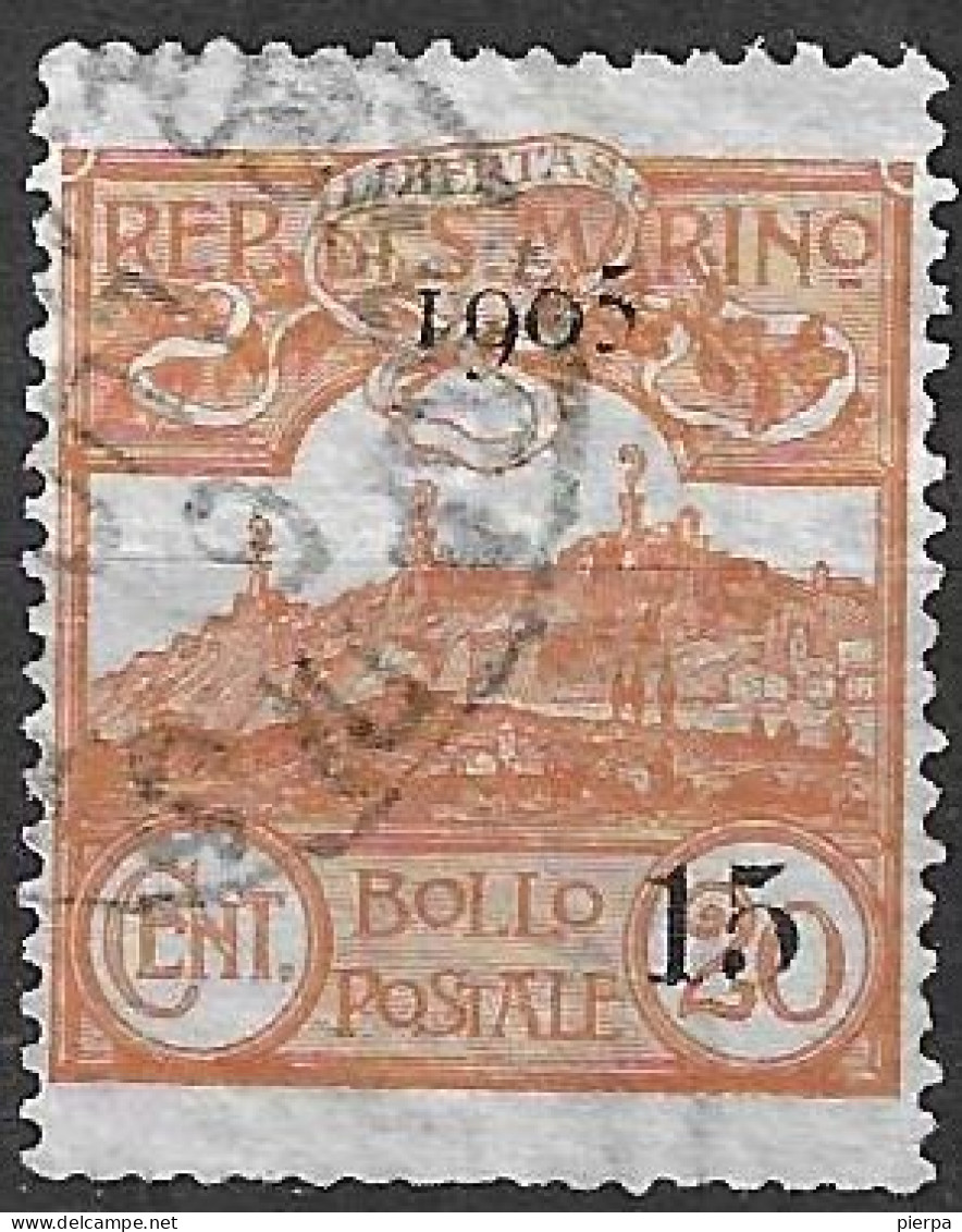 SAN MARINO - 1905 - ORDINARIA  MONTE TITANO SOPRASTAMPATO- C.15/20 -  USATO (YVERT 46 - MICHEL 46- SS 46) - Gebruikt