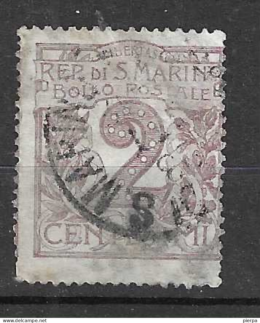 SAN MARINO - 1903 - ORDINARIA  CIFRA - C.2 -  USATO (YVERT 34 - MICHEL 34- SS 34) - Used Stamps