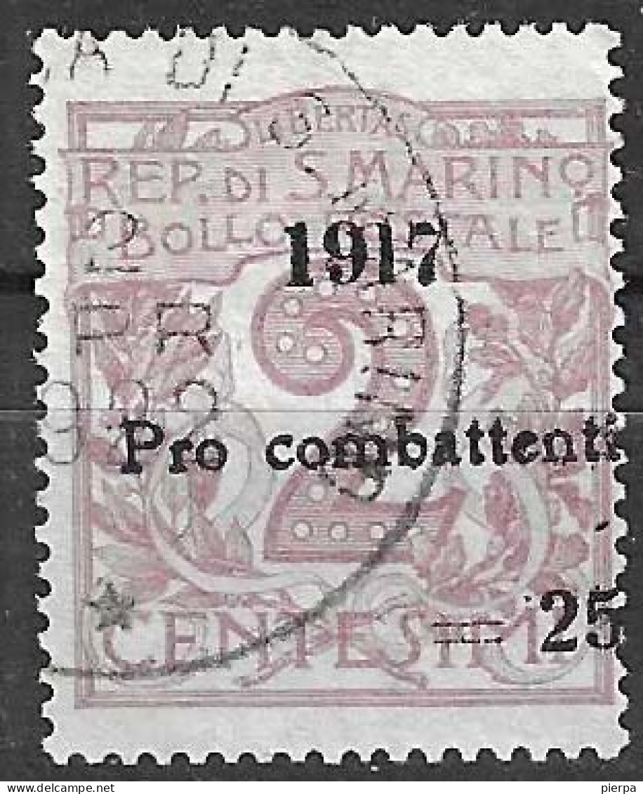 SAN MARINO - 1917 - ORDINARIA CIFRA SOVRASTAMPATO - C.25/2 -  USATO (YVERT 50 - MICHEL 50  SS 51) - Used Stamps