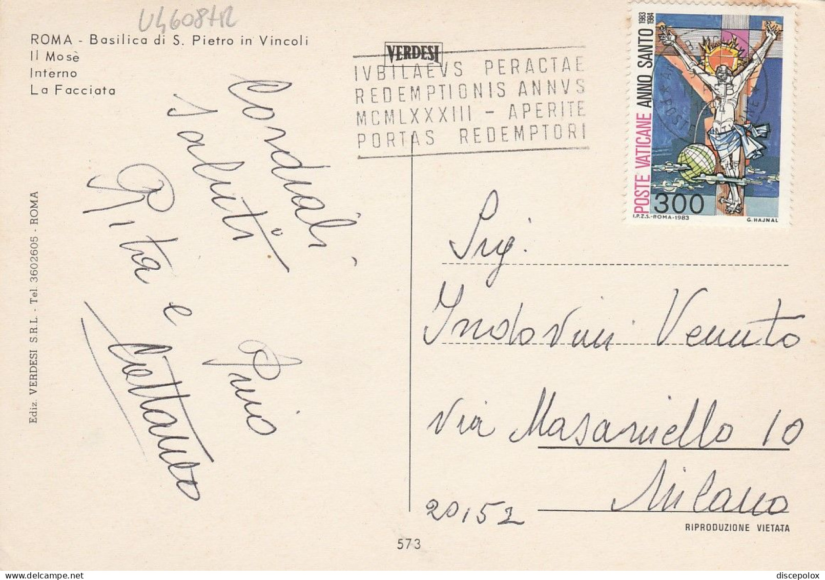 U4608 Roma - Basilica Di San Pietro In Vincoli - Storia Postale Vaticano - 300 Lire Anno Santo 1983 1984 - Briefe U. Dokumente
