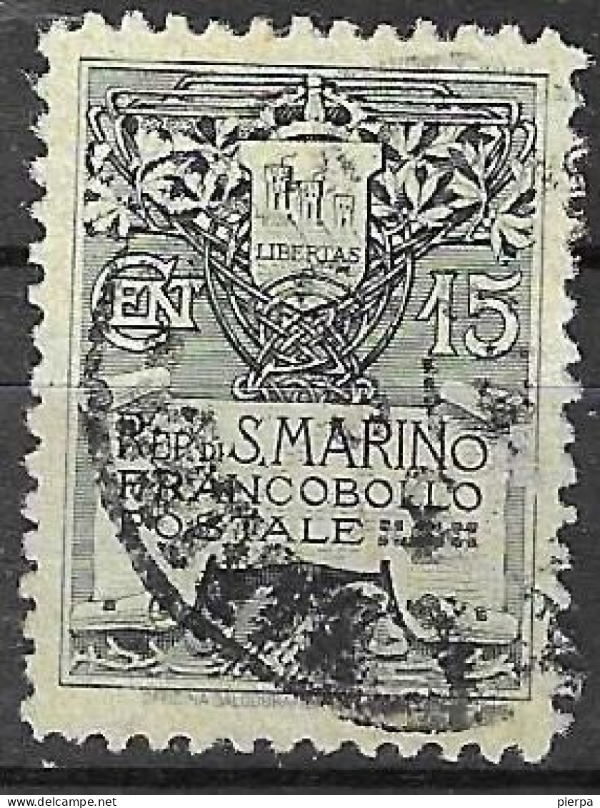 SAN MARINO - 1911 - STEMMA C 15 FORMATO LARGO -  USATO (YVERT 49 - MICHEL 48 II  SS 50) - Gebraucht