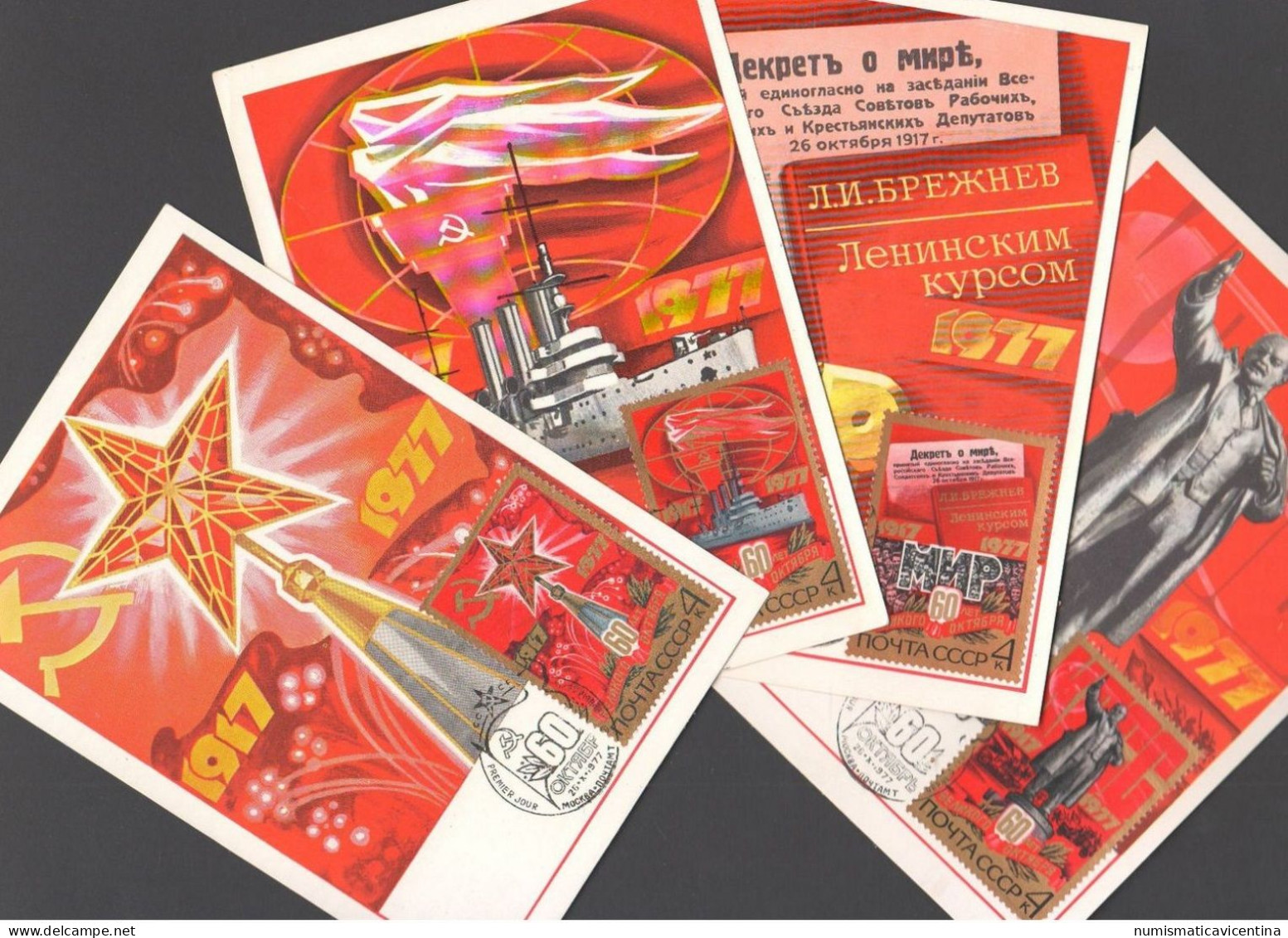 Russia CCCP URSS 1977 4 Original Cpa X 60° Rivoluzione Russa Russian October Revolution - Maximum Cards