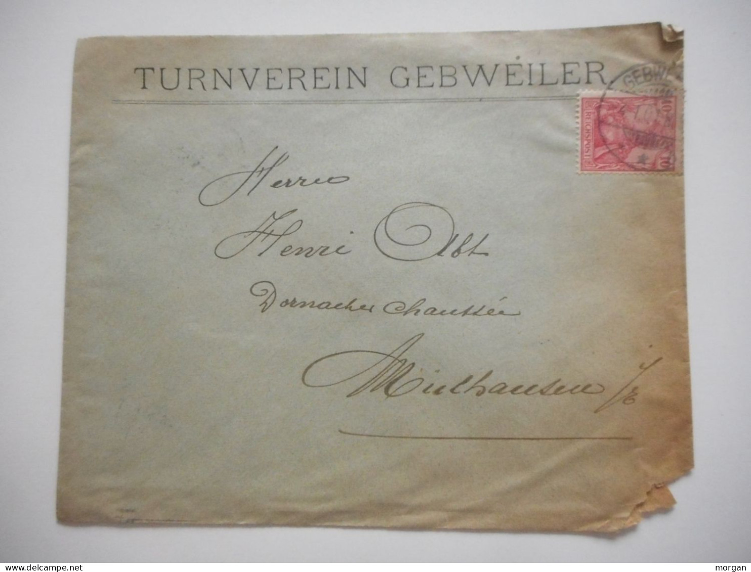 ENVELOPPE ALSACE, TURNVEREIN GUEBWILLER 1901 POUR MULHOUSE  COMMERCIALE - Collections (sans Albums)