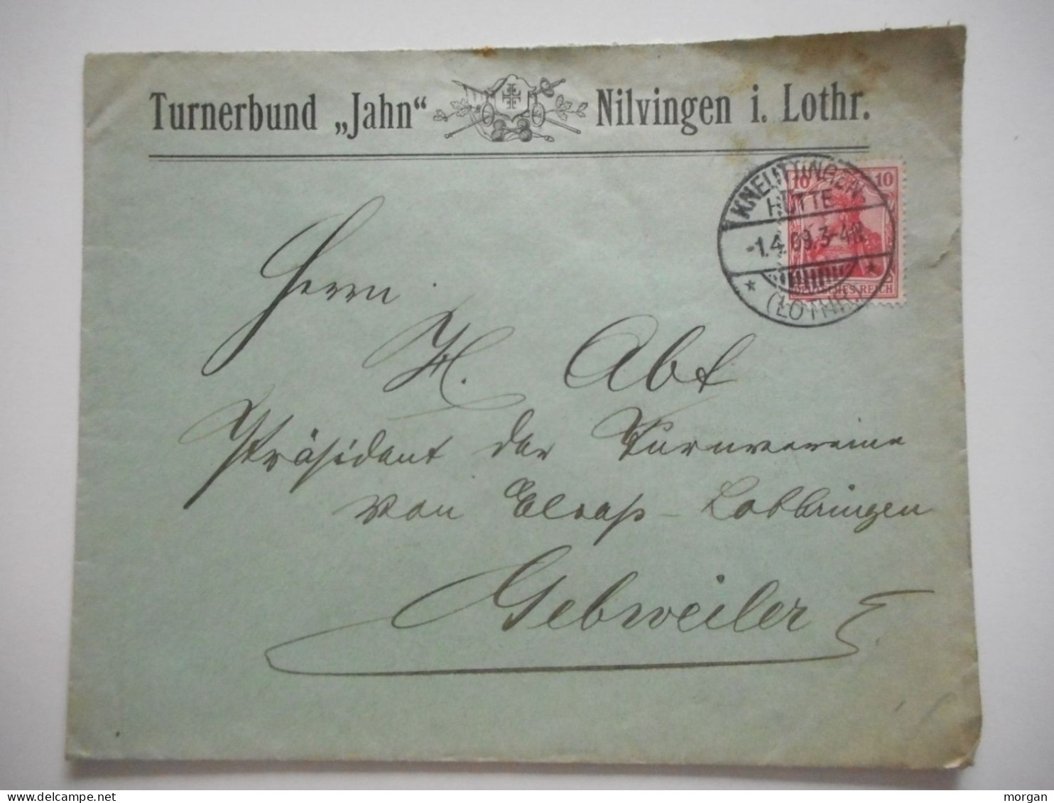 ENVELOPPE ALSACE, TURNERBUND JAHN NILVINGEN 1909 POUR GUEBWILLER  COMMERCIALE - Collections (sans Albums)