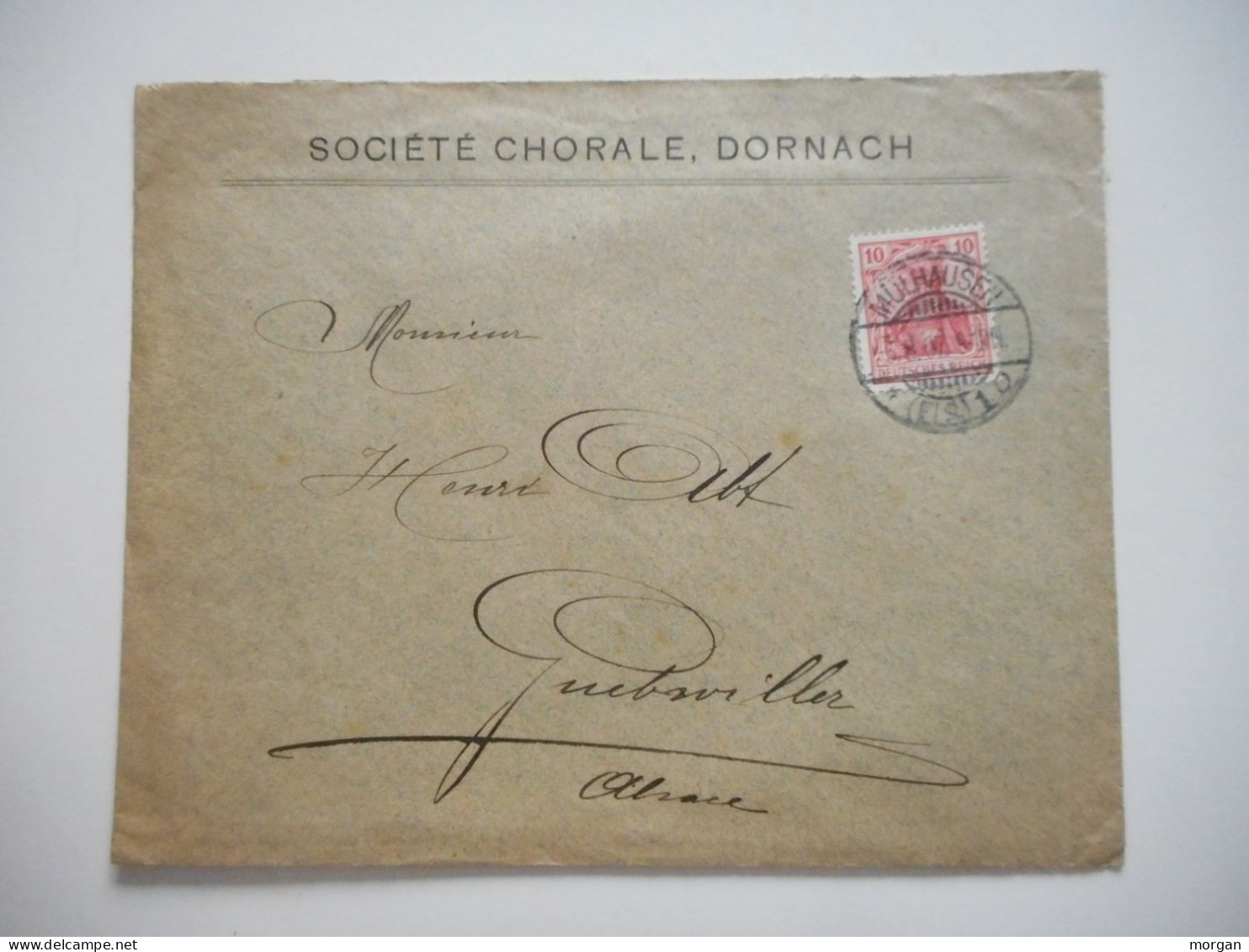 ENVELOPPE ALSACE, DORNACH, SOCIETE CHORALE 1907 POUR GUEBWILLER  COMMERCIALE - Collections (sans Albums)