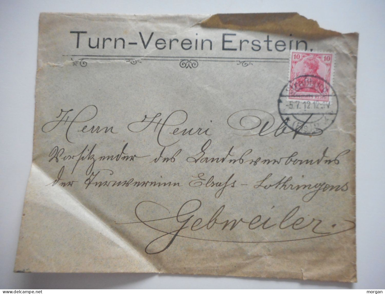 ENVELOPPE ALSACE, BUHL, ERSTEIN TURN-VEREIN 1912 POUR GUEBWILLER  COMMERCIALE - Collections (sans Albums)