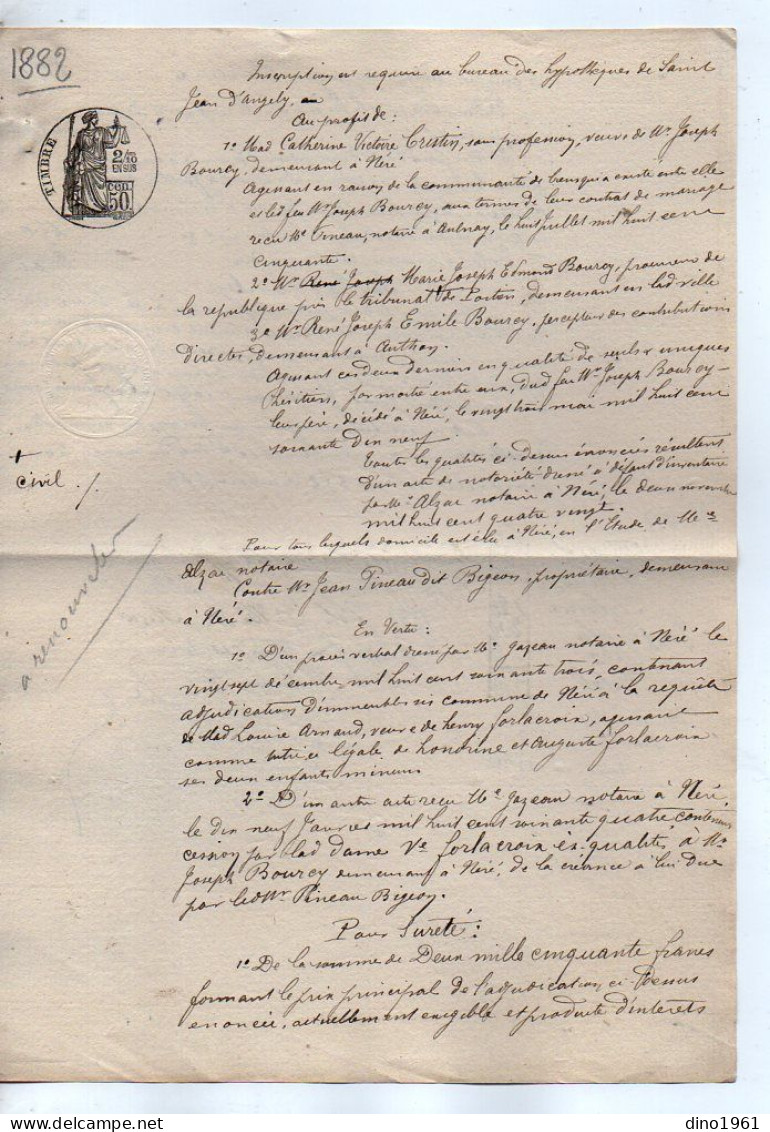 VP22.759 - SAINT JEAN D'ANGELY - 2 Actes De 1882 / 92 - M. BOURCY, Percepteur à ABLIS Contre M. PINEAU Dit BIGEON à NERE - Manuscrits