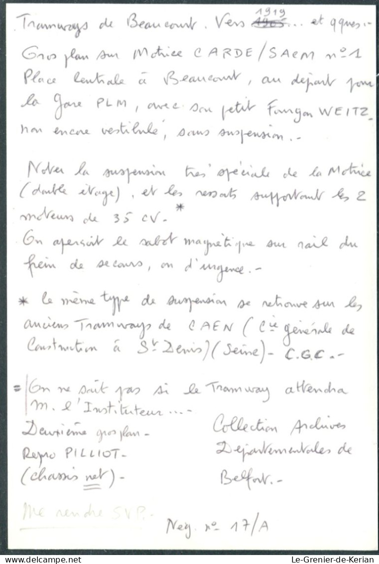 REPRODUCTION D'un Document - Tramways Beaucourtois - Vers 1919 Vue De La Motrice N°1 & Fourgon Weitz - See 2 Scans - Beaucourt