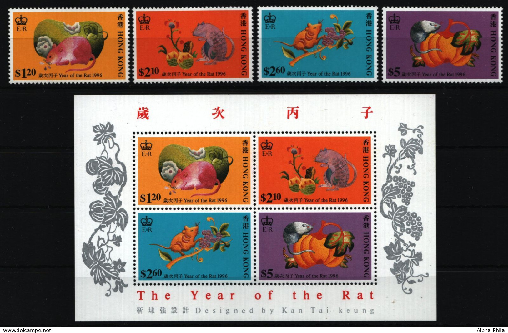 Hongkong 1996 - Mi-Nr. 757-760 & Block 37 ** - MNH - Jahr Der Ratte - Ungebraucht