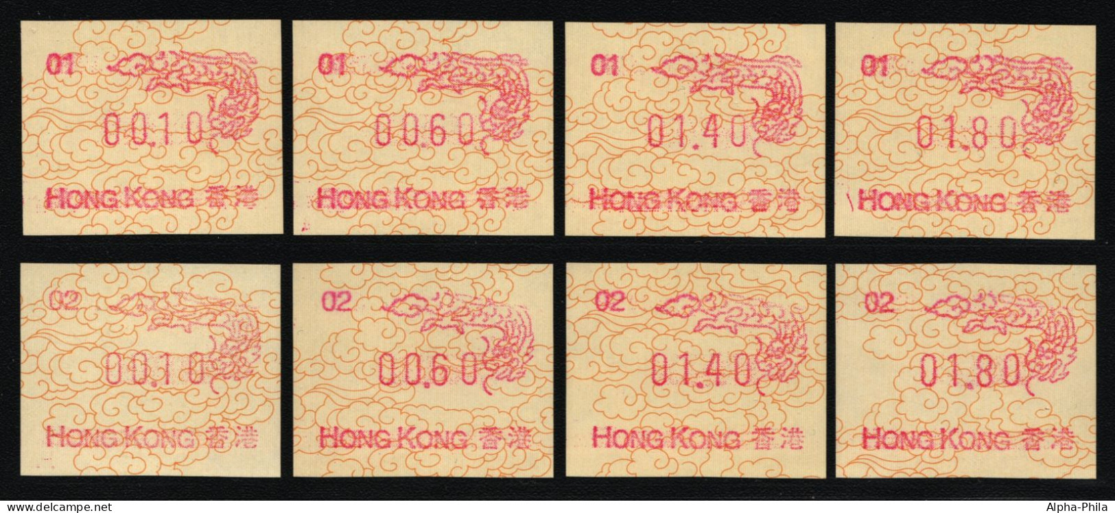 Hongkong 1988 - Mi-Nr. ATM 3 ** - MNH - Automat 01 & 02 - Je 4 Wertstufen - Distributeurs