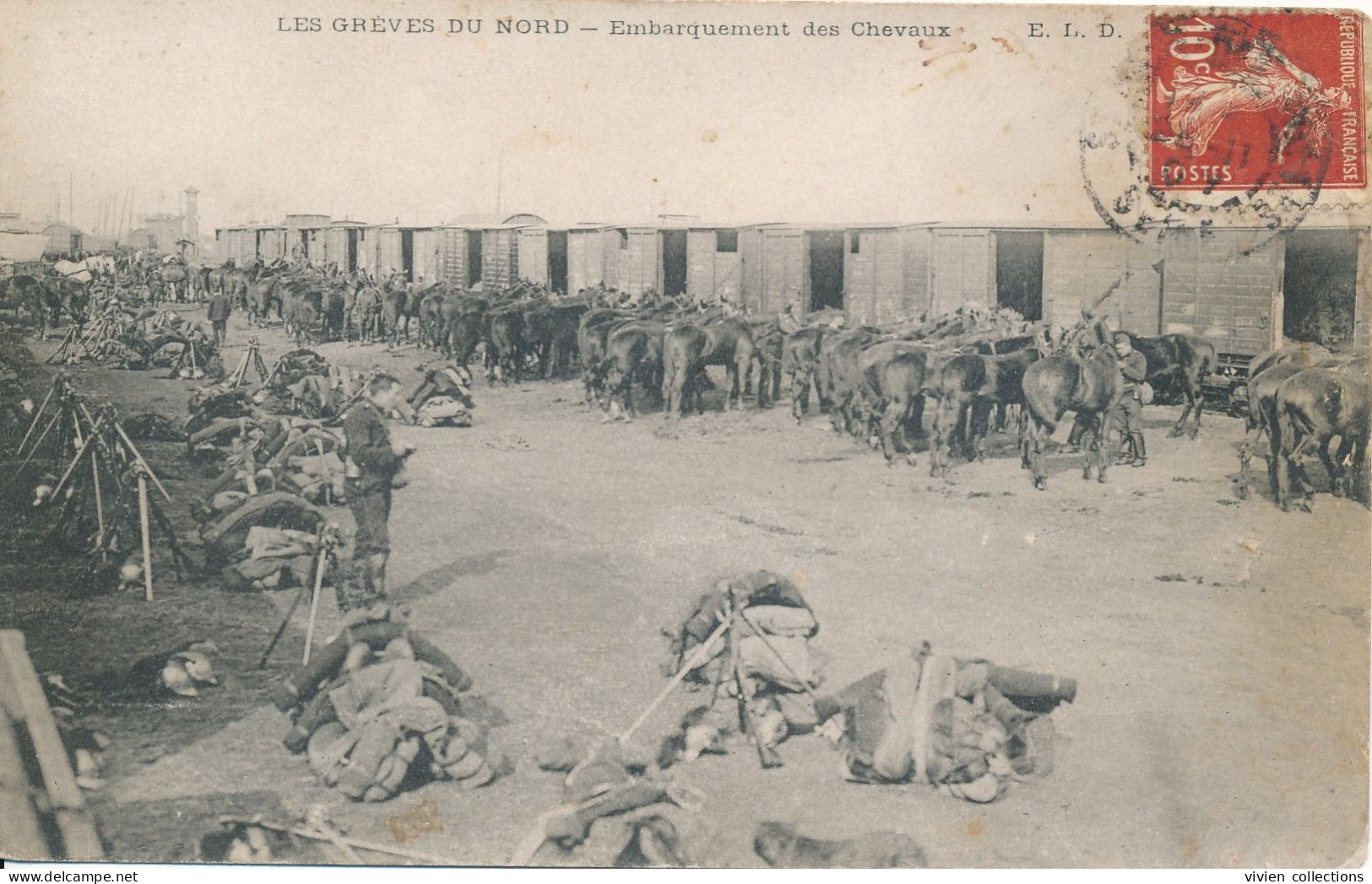 Grève Générale Des Cheminots Du Nord Chemins De Fer La Ligne Occupée Militaires Embarquement Des Chevaux (59) édit. ELD - Grèves