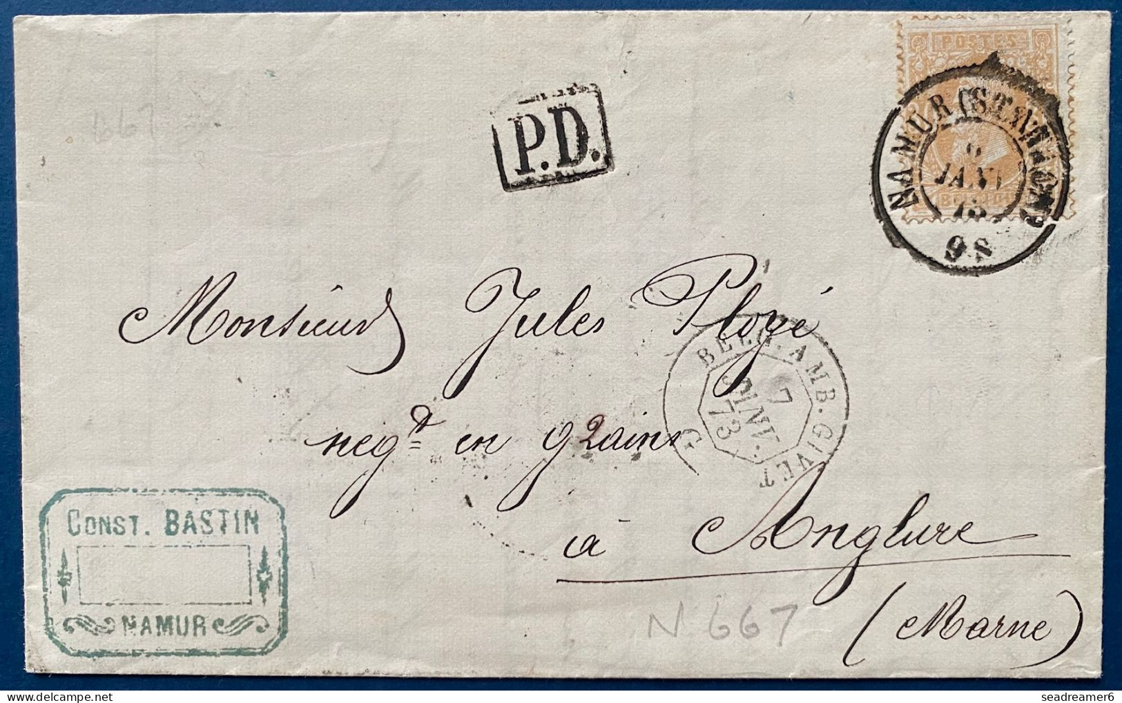 LETTRE Leopold N°33a 30c Oblit Double Cercle " NAMUR/STATION " Non Reglementaire ! + Càd Entrée " BELG./ AMB.GIVET G " R - 1863-1864 Medaglioni (13/16)