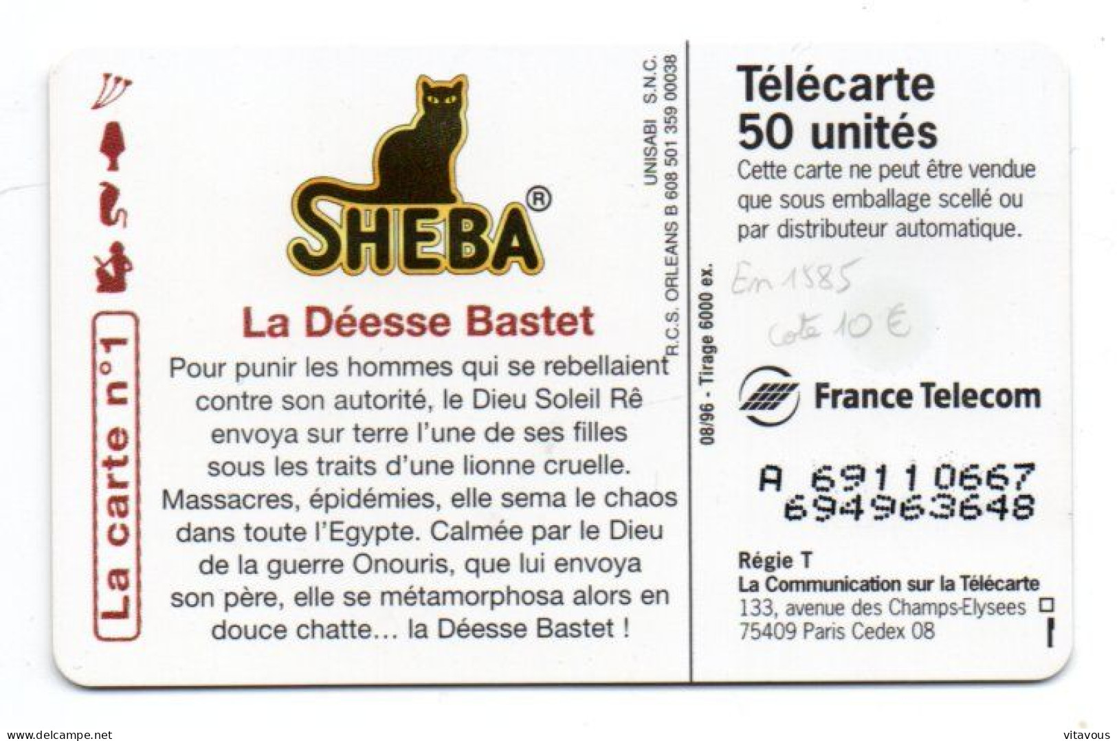 En 1585 SHEBA Déesse Bastet  Chat Cat Télécarte FRANCE 50 Unités Phonecard  (F 426) - 50 Eenheden