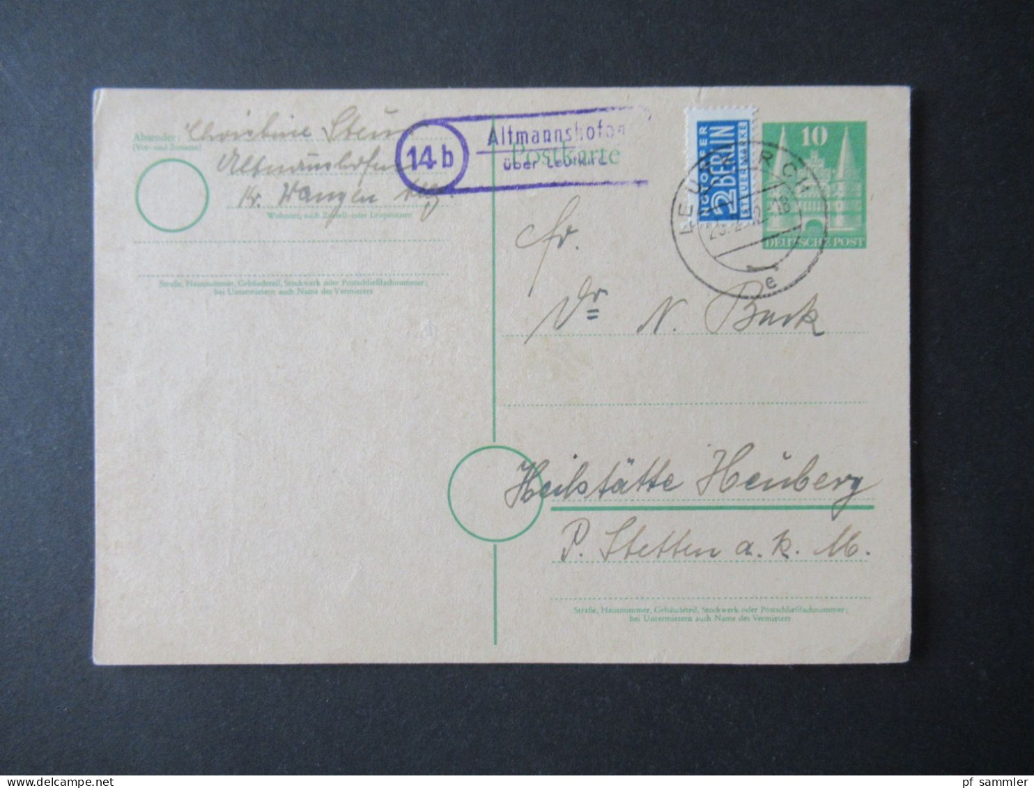 Bizone Bauten 1952 Ganzsache Mit Notopfermarke Stempel Leutkirch Und Landpoststp. Altmannshofen über Leutkirch - Lettres & Documents