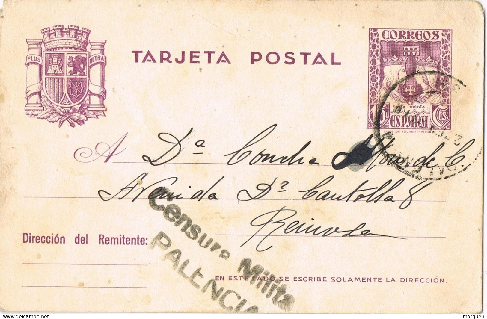53119. Entero Postal Reyes Catolicos PALENCIA 1938. Guerra Civul, CENSURA Militar Palencia, Num 81 - 1931-....