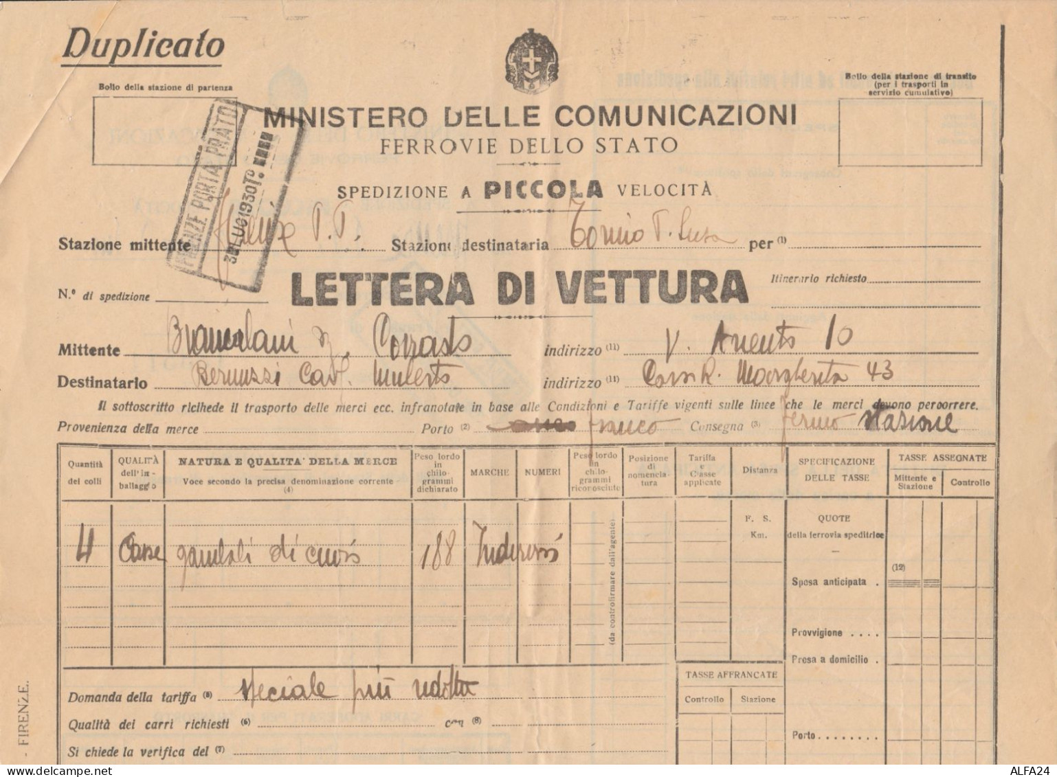 LETTERA DI VETTURA FERROVIE 1930 (XF556 - Europe