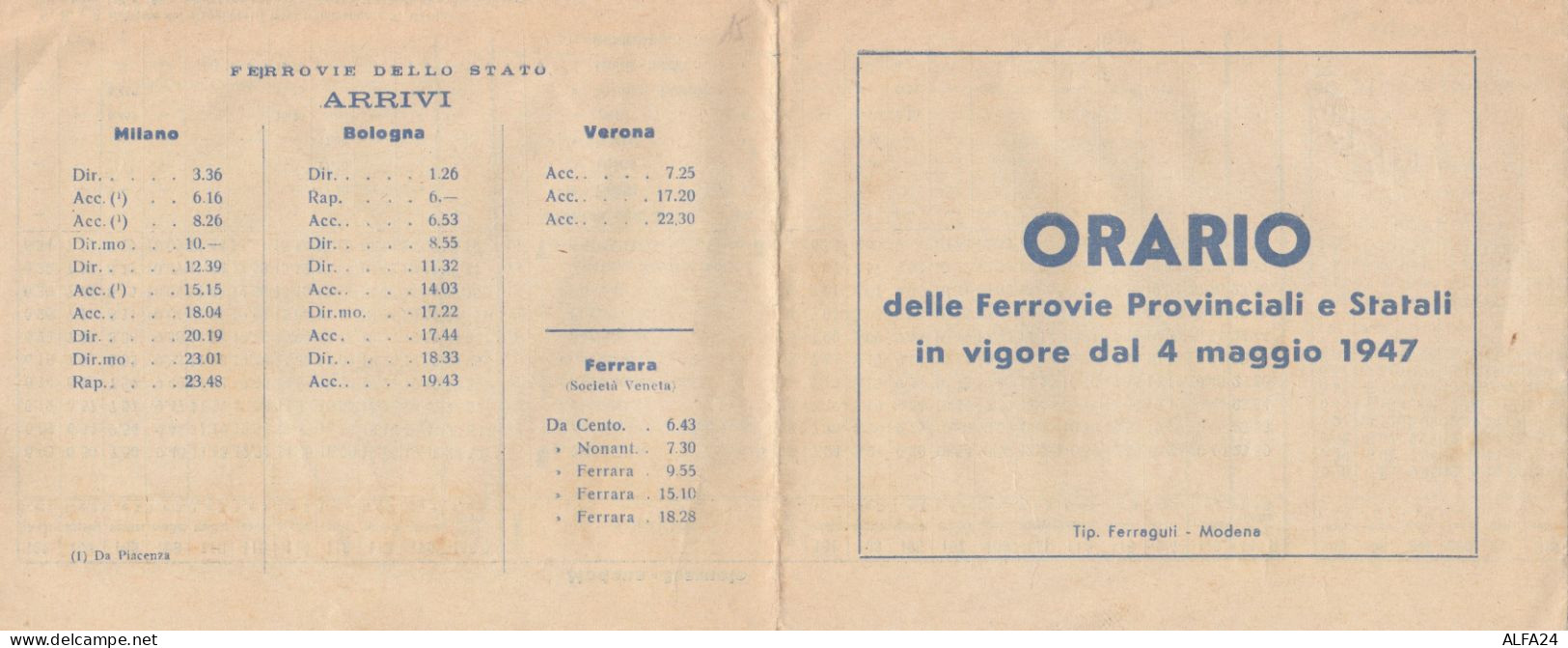 ORARIO FERROVIE PROVINCIALI E STATALI 1947 (XF381 - Europe