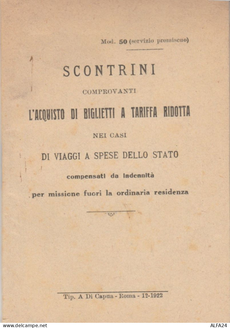 BIGLIETTO TRENO 1922 ACQUISTO BIGLIETTI A TARIFFA RIDOTTA (XF394 - Europa