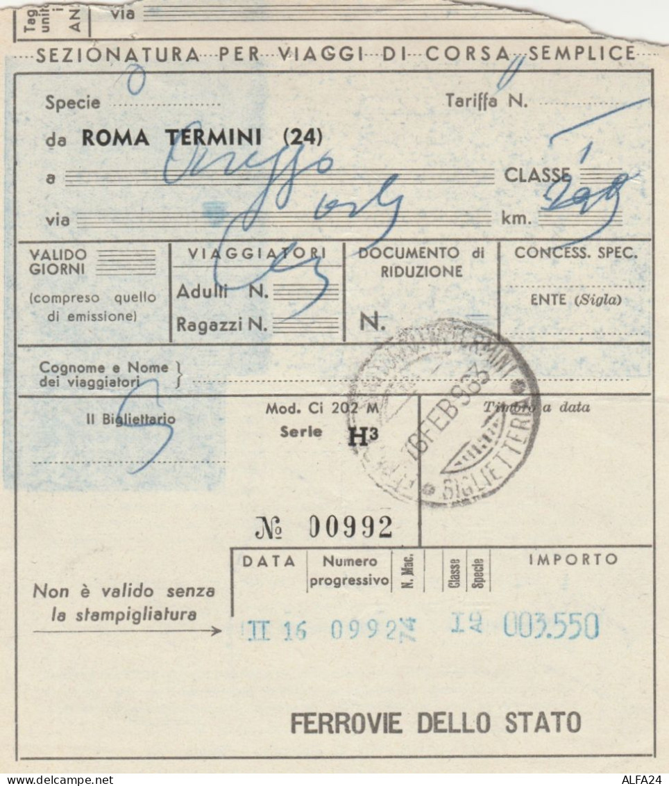 BIGLIETTO TRENO ROMA TERMINI AREZZO 1963 (XF313 - Europe