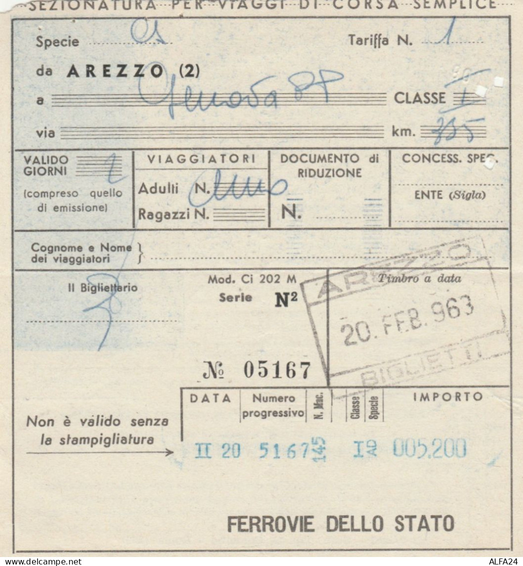 BIGLIETTO TRENO AREZZO GENOVA 1963 (XF307 - Europe