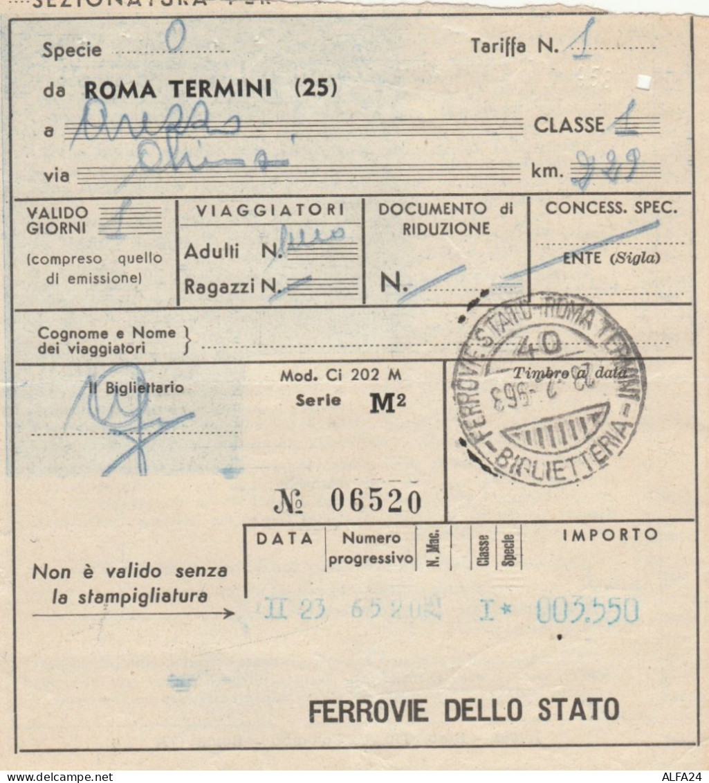 BIGLIETTO TRENO 1963 ROMA TERMINI AREZZO (XF280 - Europa