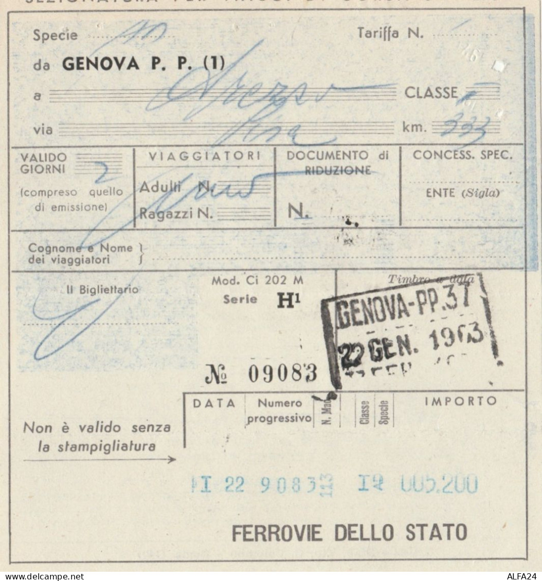 BIGLIETTO TRENO GENOVA AREZZO 1963 (XF236 - Europa