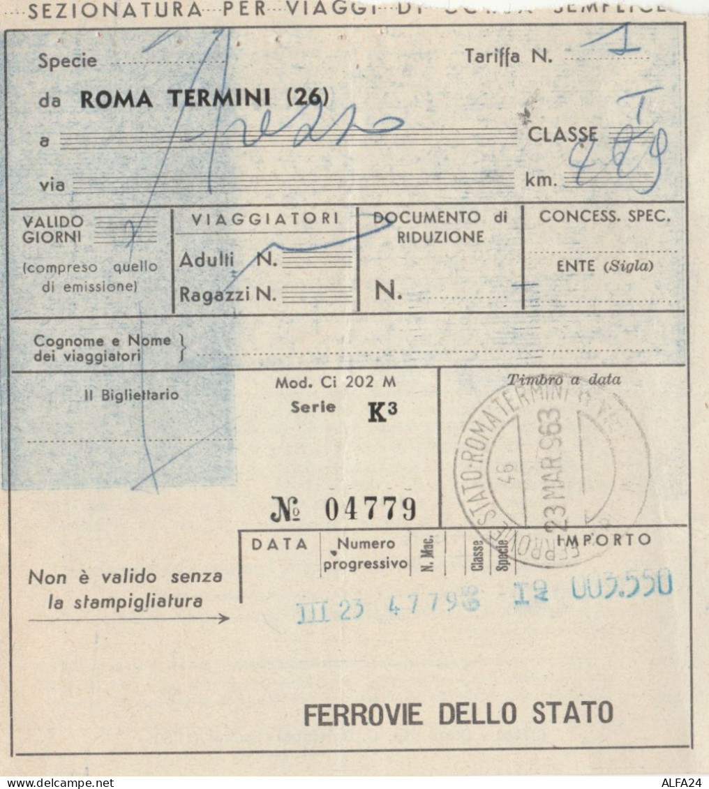 BIGLIETTO TRENO ROMA TERMINI AREZZO 1963 (XF237 - Europa