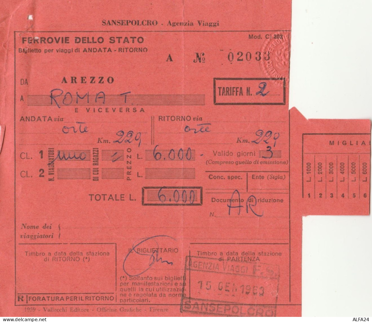 BIGLIETTO TRENO 1953 AREZZO ROMA  (XF233 - Europe