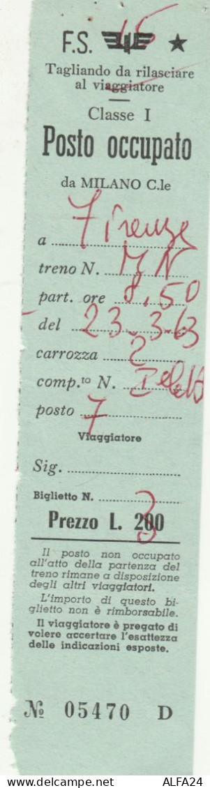 BIGLIETTO FERROVIE POSTO OCCUPATO 1963 (XF208 - Europe