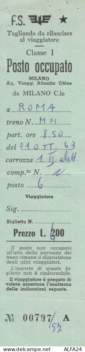 BIGLIETTO FERROVIE POSTO OCCUPATO 1963 (XF204 - Europe