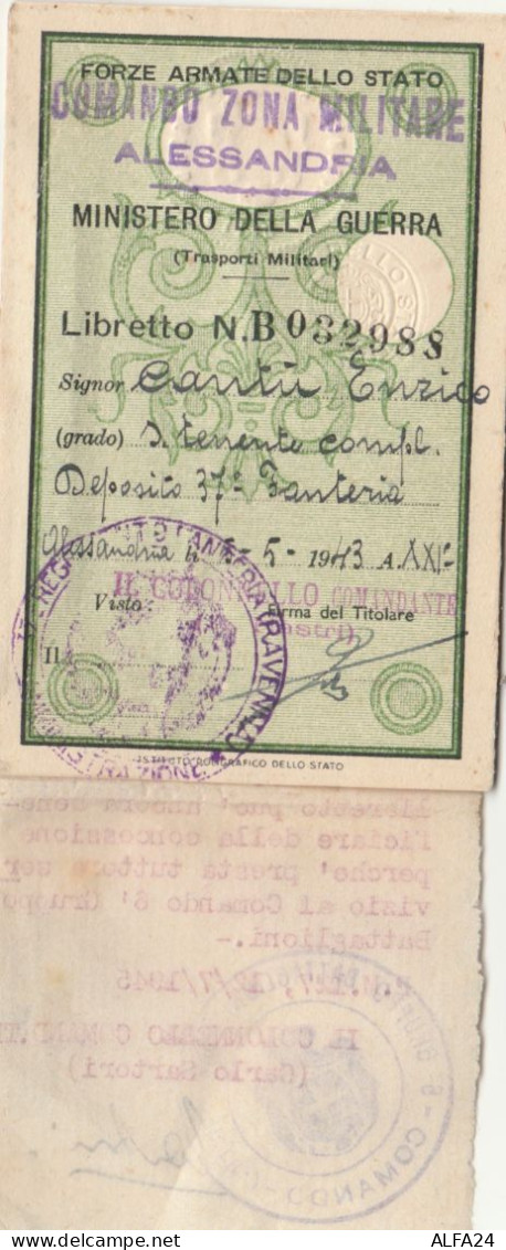 MINISTERO DELLA GUERRA 1943 TRASPORTO MILITARI -AGG.1945 (XF163 - Europe