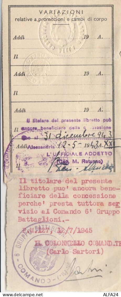 MINISTERO DELLA GUERRA 1943 TRASPORTO MILITARI -AGG.1945 (XF163 - Europe