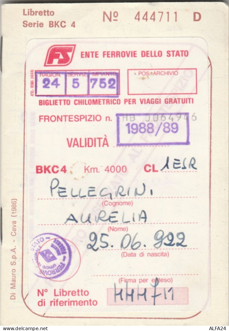 LIBRETTO FERROVIE BIGLIETTO CHILOMETRICO VIAGGI GRATUITI 1988-9 (XF144 - Europe