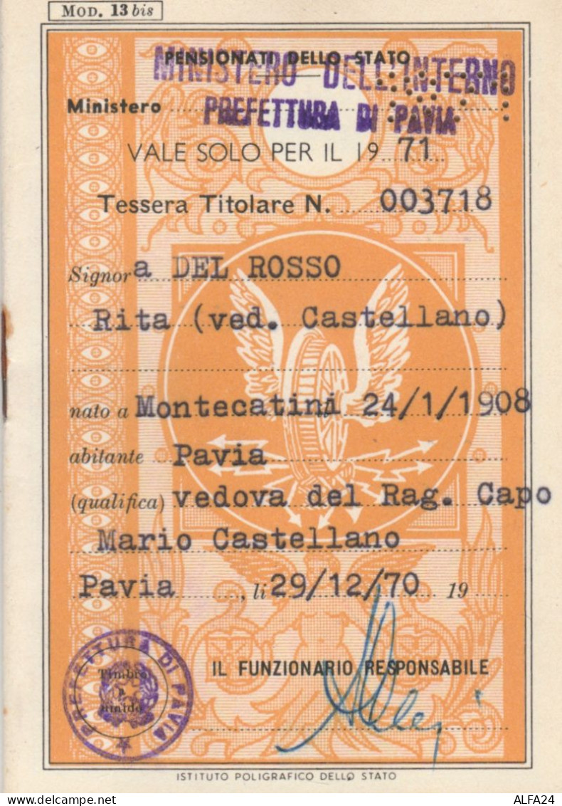 TESSERA FERROVIE PENSIONATI DELLO STATO 1970 (XF133 - Europe