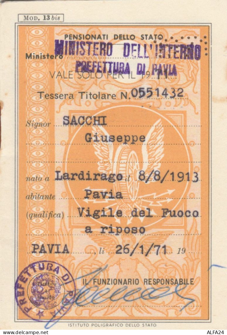 TESSERA FERROVIE PENSIONATI DELLO STATO 1971 (XF146 - Europe