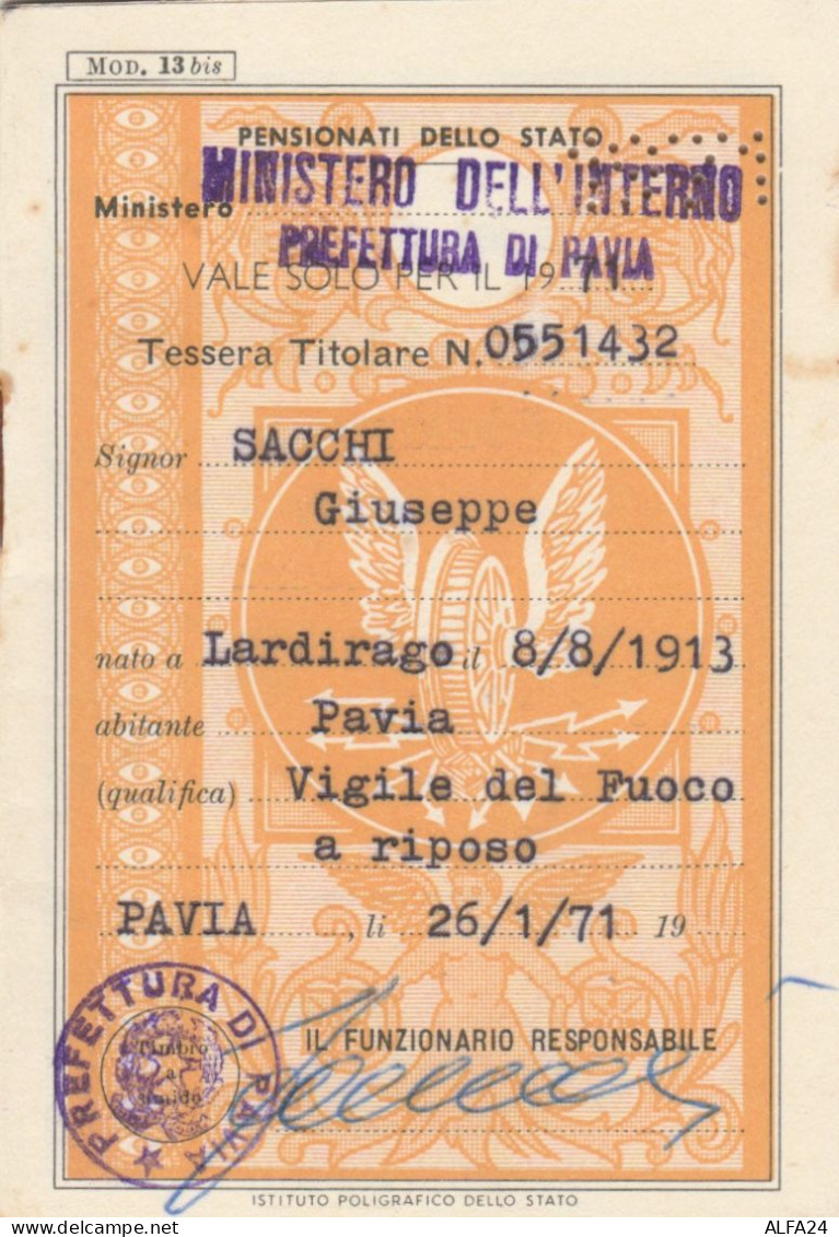 TESSERA FERROVIE PENSIONATI DELLO STATO 1971 (XF146 - Europa