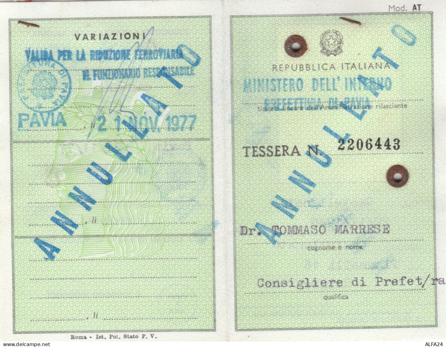 TESSERA VALIDA RIDUZIONI FERROVIARIE  - ANNULLATO - 1977 (XF140 - Europe