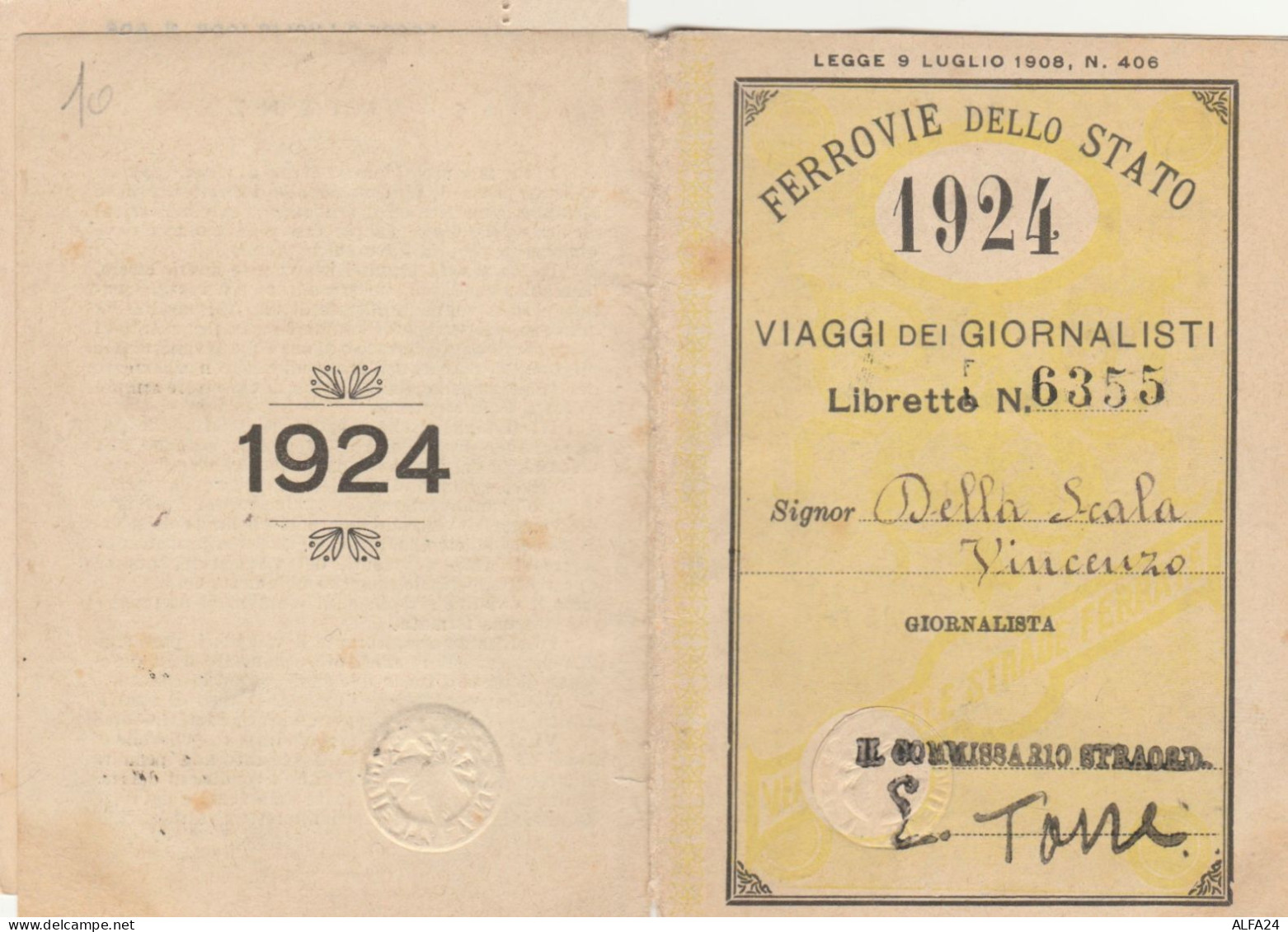 TESSERA 1924 VIAGGI PER GIORNALISTI (XF98 - Europe